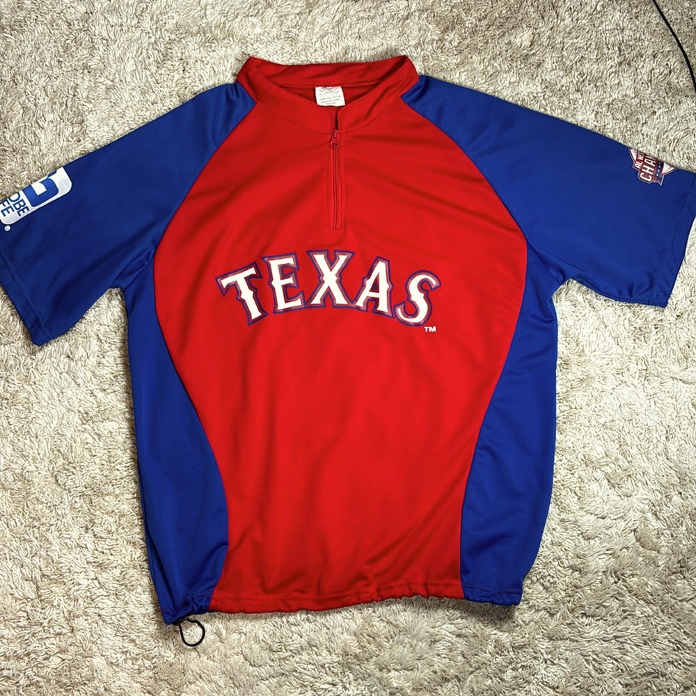 Texas Rangers 1/4 Zip Short Sleeve Pullover Jersey with Drawstring, Size XL